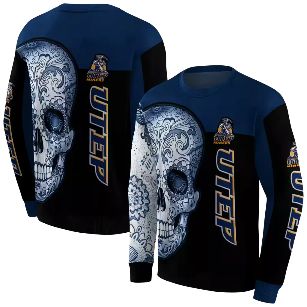 utep miners sugar skull blue black hoodie premium grade utep miners sugar skull blue black hoodie premium grade