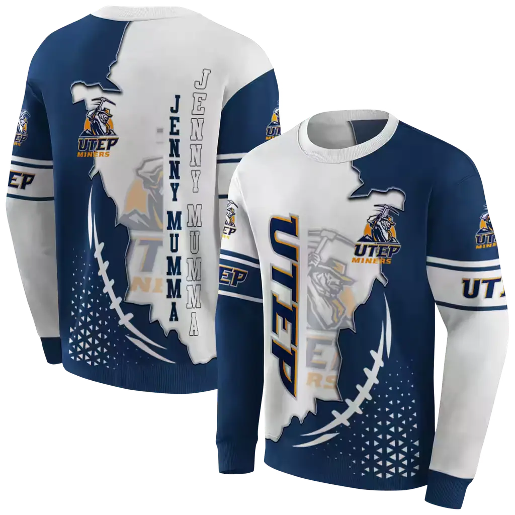 utep miners triangular pattern blue white hoodie premium grade utep miners triangular pattern blue white hoodie premium grade
