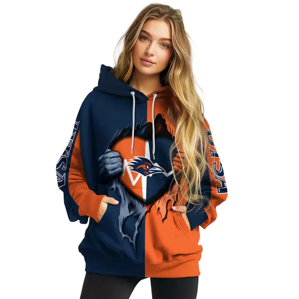 utsa roadrunners heartbeat graphic orange hoodie high quality utsa roadrunners heartbeat graphic orange hoodie high quality