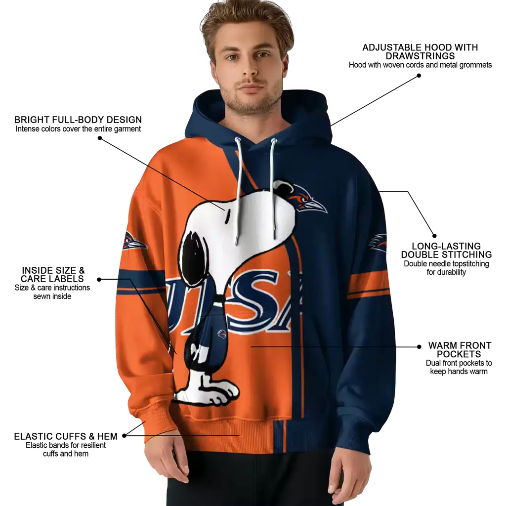 utsa roadrunners playful snoopy orange hoodie latest model utsa roadrunners playful snoopy orange hoodie latest model