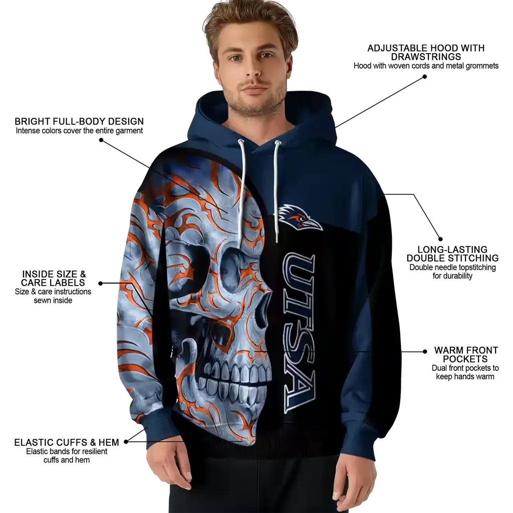 utsa roadrunners skull motif orange black hoodie latest model utsa roadrunners skull motif orange black hoodie latest model