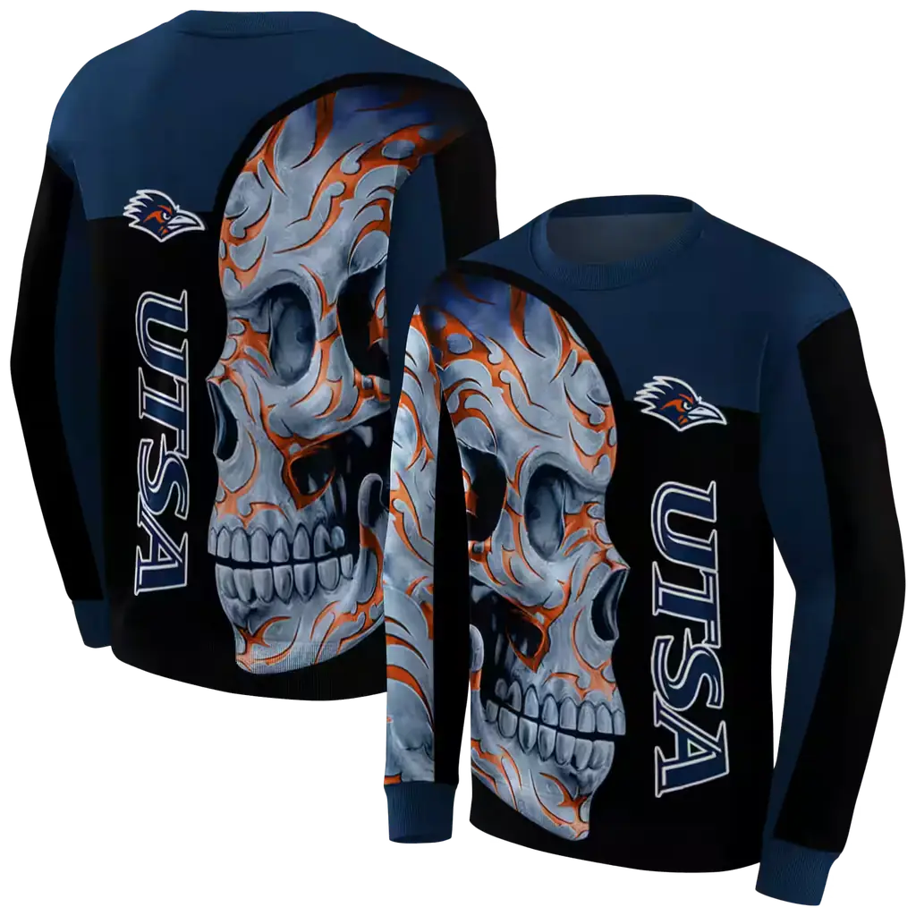 utsa roadrunners skull motif orange black hoodie premium grade utsa roadrunners skull motif orange black hoodie premium grade