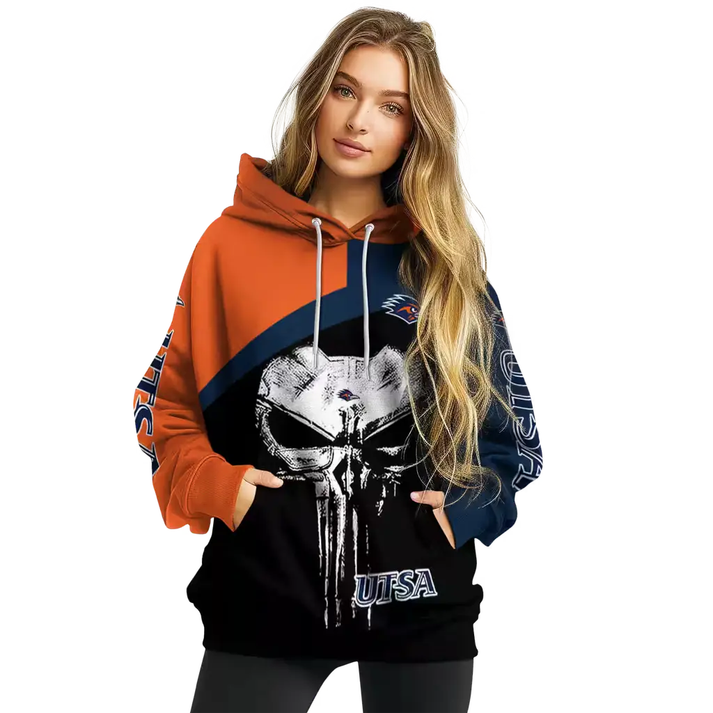 utsa roadrunners skull punisher blue black hoodie high quality utsa roadrunners skull punisher blue black hoodie high quality