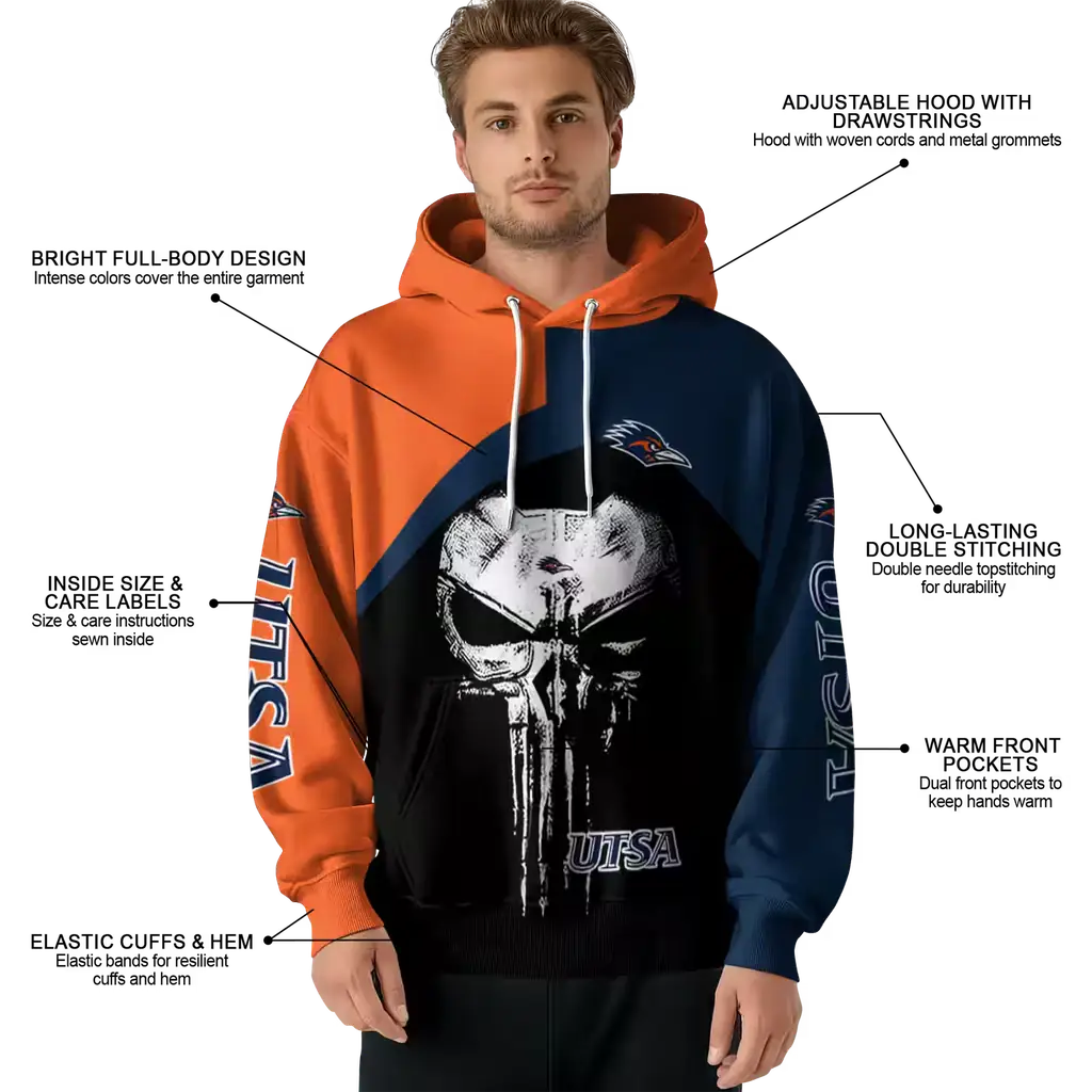 utsa roadrunners skull punisher blue black hoodie latest model utsa roadrunners skull punisher blue black hoodie latest model