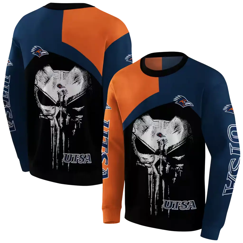 utsa roadrunners skull punisher blue black hoodie premium grade utsa roadrunners skull punisher blue black hoodie premium grade