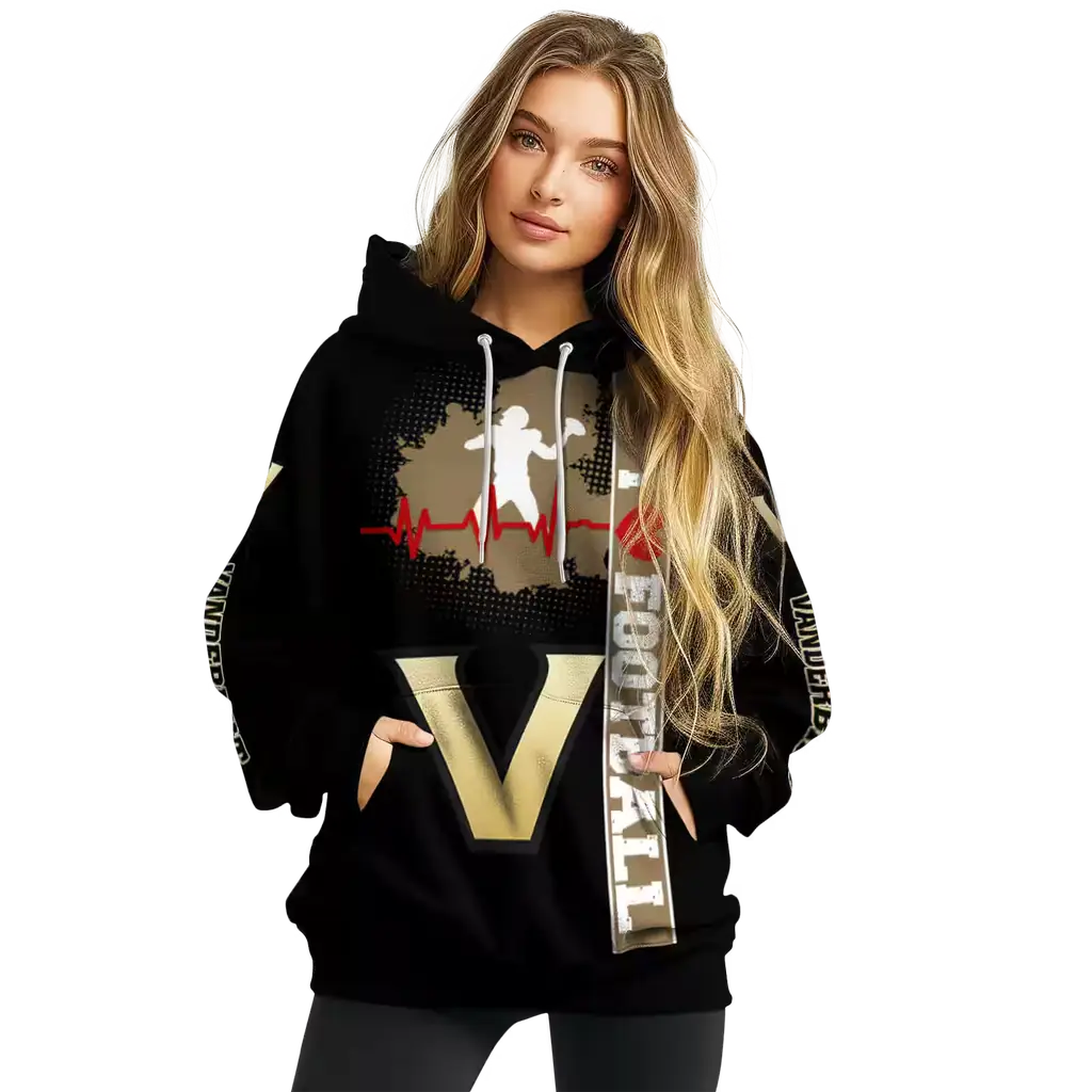 vanderbilt commodores football heartbeat black hoodie high quality vanderbilt commodores football heartbeat black hoodie high quality