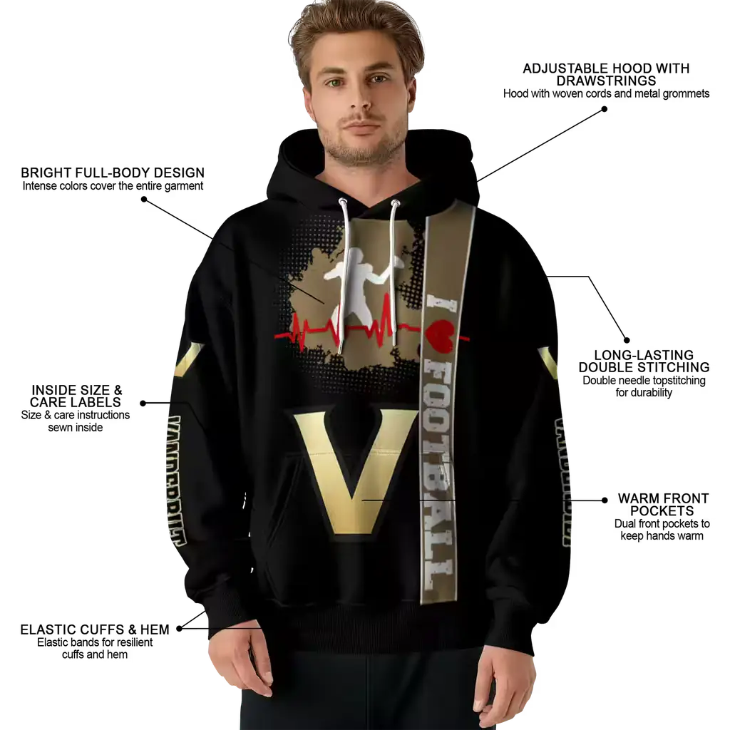 vanderbilt commodores football heartbeat black hoodie latest model vanderbilt commodores football heartbeat black hoodie latest model
