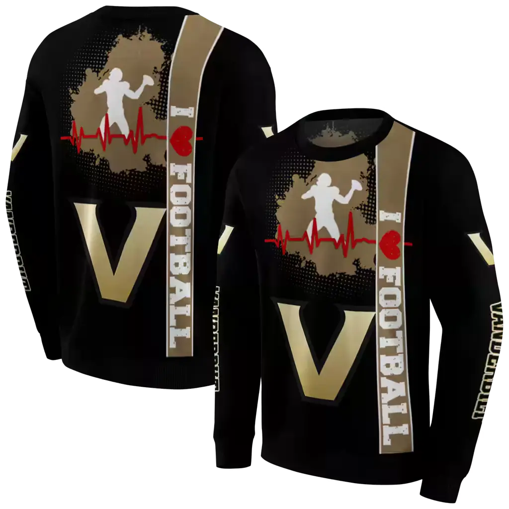vanderbilt commodores football heartbeat black hoodie premium grade vanderbilt commodores football heartbeat black hoodie premium grade