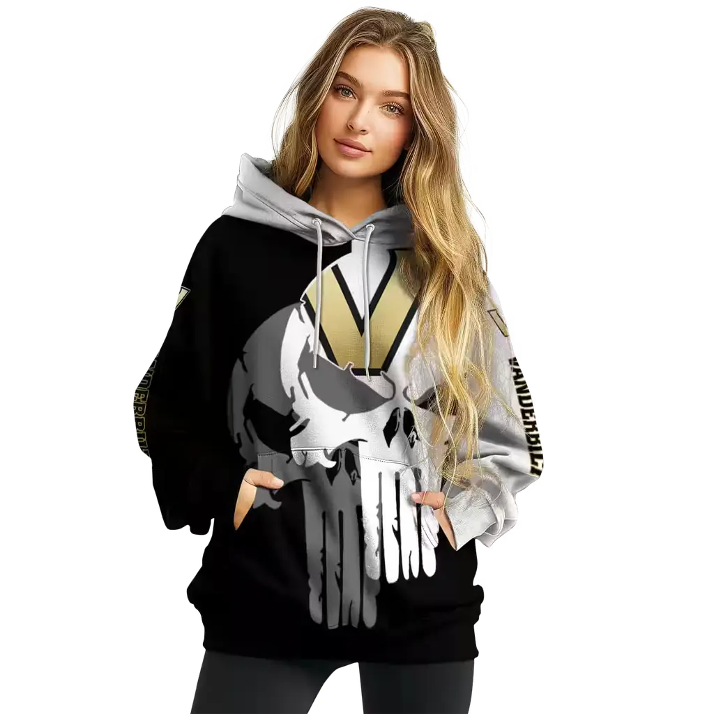 vanderbilt commodores graphic punisher black white hoodie high quality vanderbilt commodores graphic punisher black white hoodie high quality