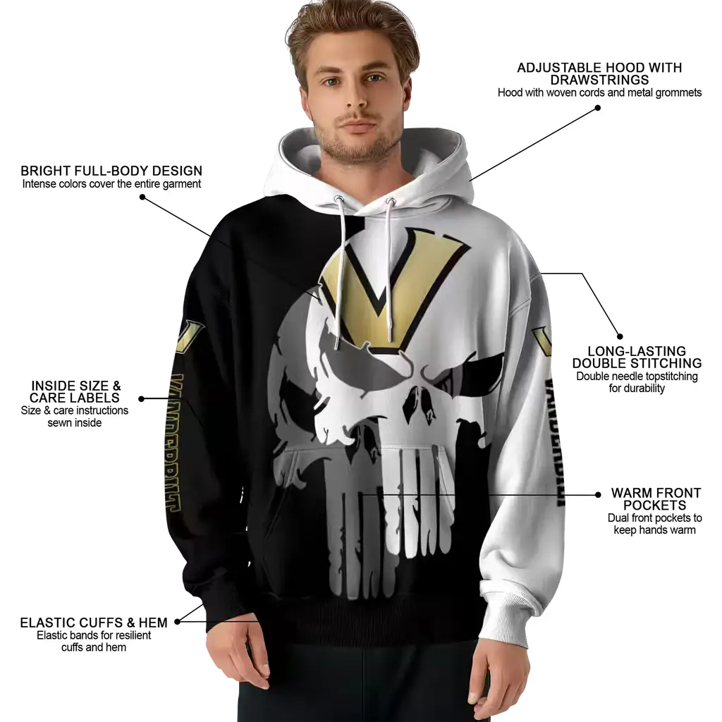 vanderbilt commodores graphic punisher black white hoodie latest model vanderbilt commodores graphic punisher black white hoodie latest model