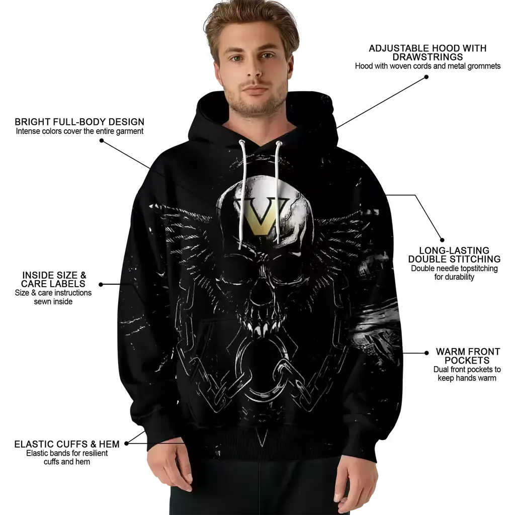 vanderbilt commodores skull artwork black hoodie latest model vanderbilt commodores skull artwork black hoodie latest model