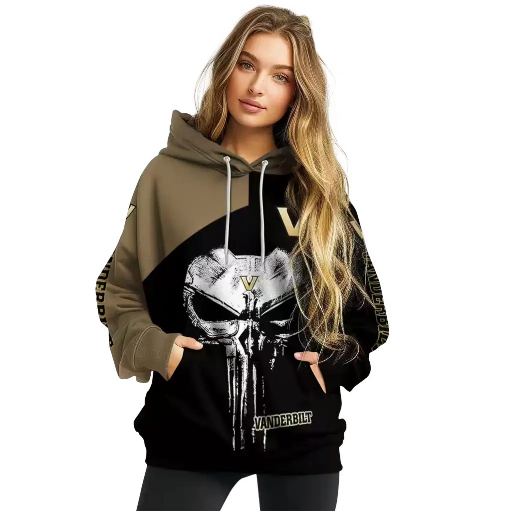 vanderbilt commodores skull punisher gold black hoodie high quality vanderbilt commodores skull punisher gold black hoodie high quality