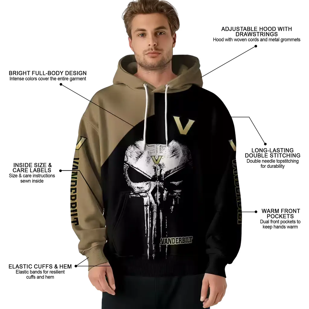vanderbilt commodores skull punisher gold black hoodie latest model vanderbilt commodores skull punisher gold black hoodie latest model