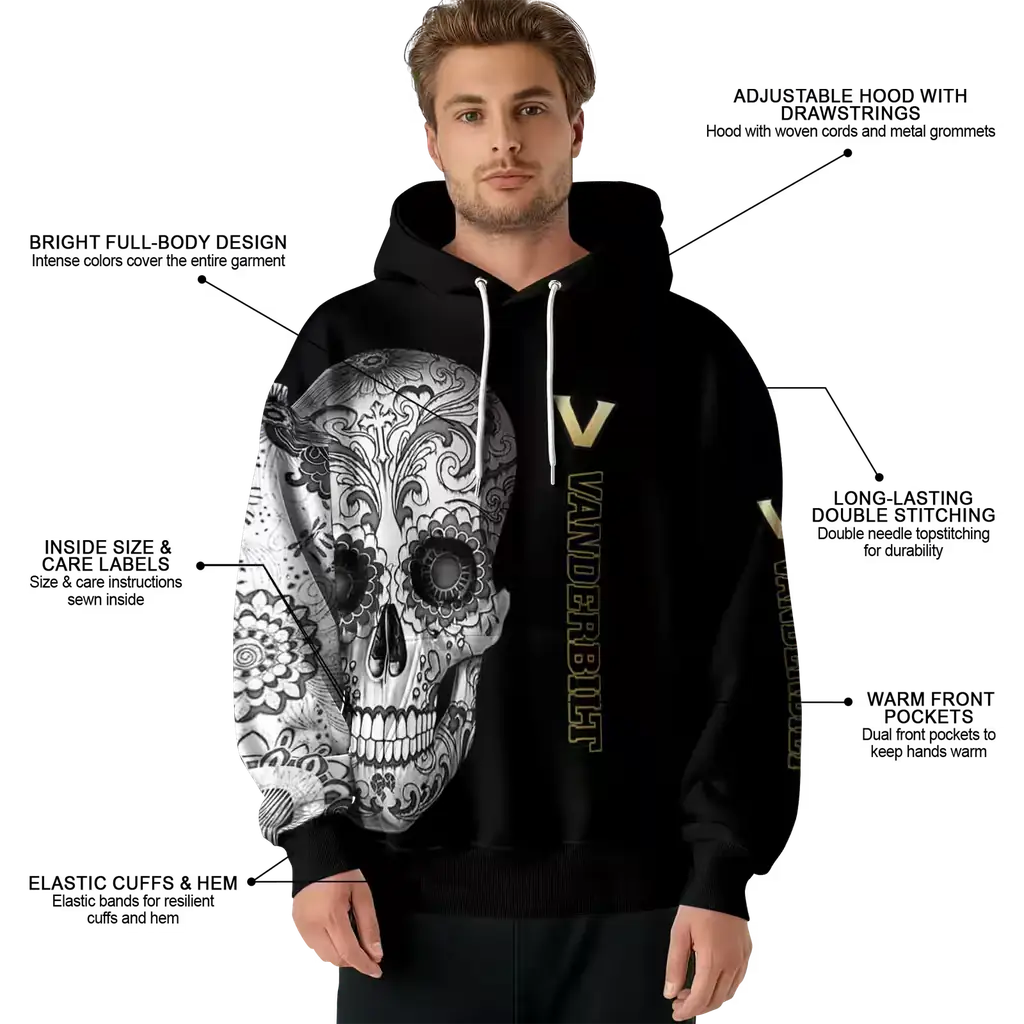 vanderbilt commodores sugar skull black hoodie latest model vanderbilt commodores sugar skull black hoodie latest model