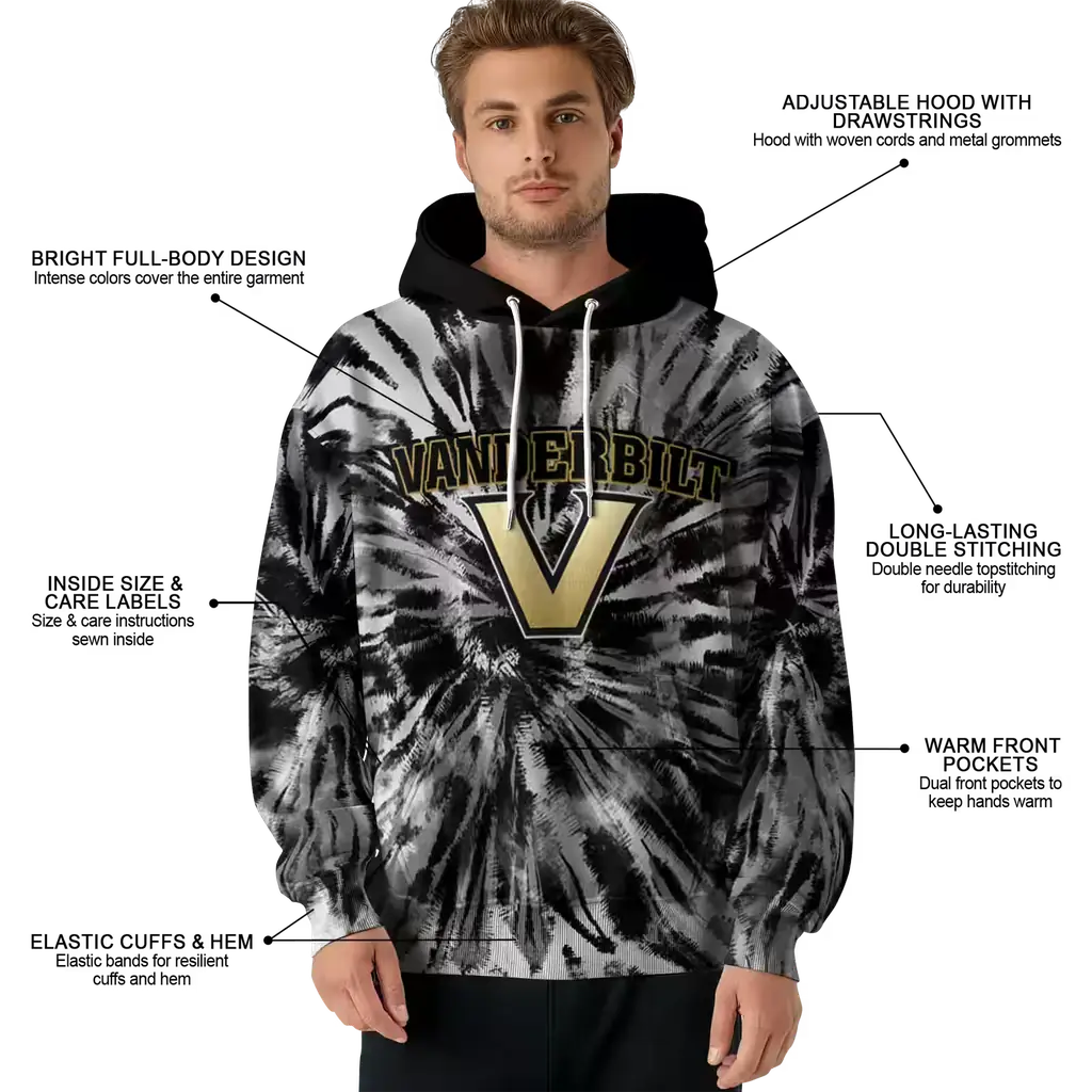 vanderbilt commodores tie dye pattern black hoodie latest model vanderbilt commodores tie dye pattern black hoodie latest model