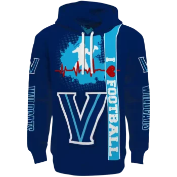 villanova wildcats football heartbeat navy hoodie best selling