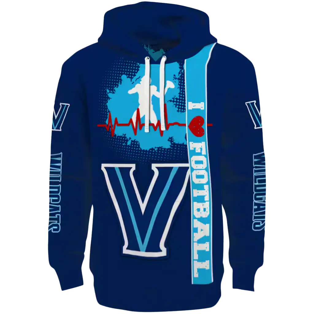 villanova wildcats football heartbeat navy hoodie best selling villanova wildcats football heartbeat navy hoodie best selling