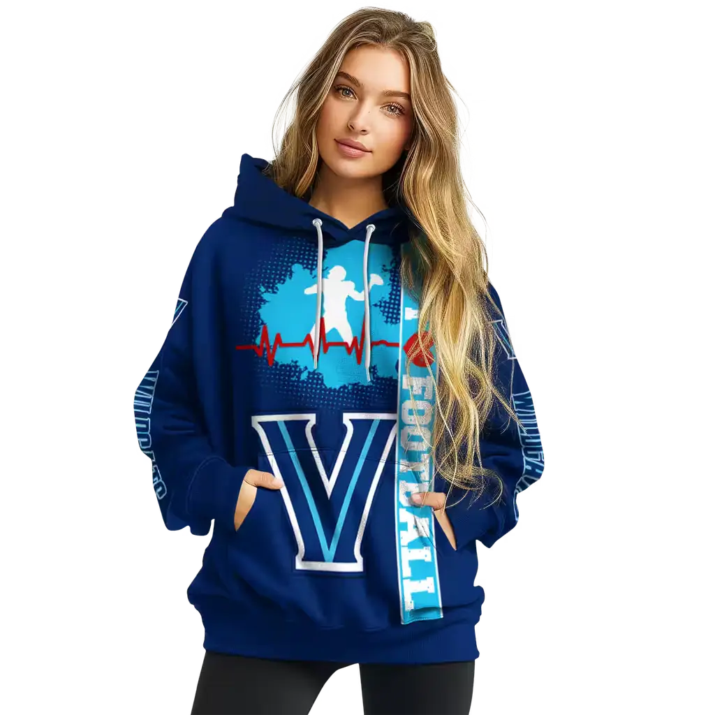 villanova wildcats football heartbeat navy hoodie high quality villanova wildcats football heartbeat navy hoodie high quality