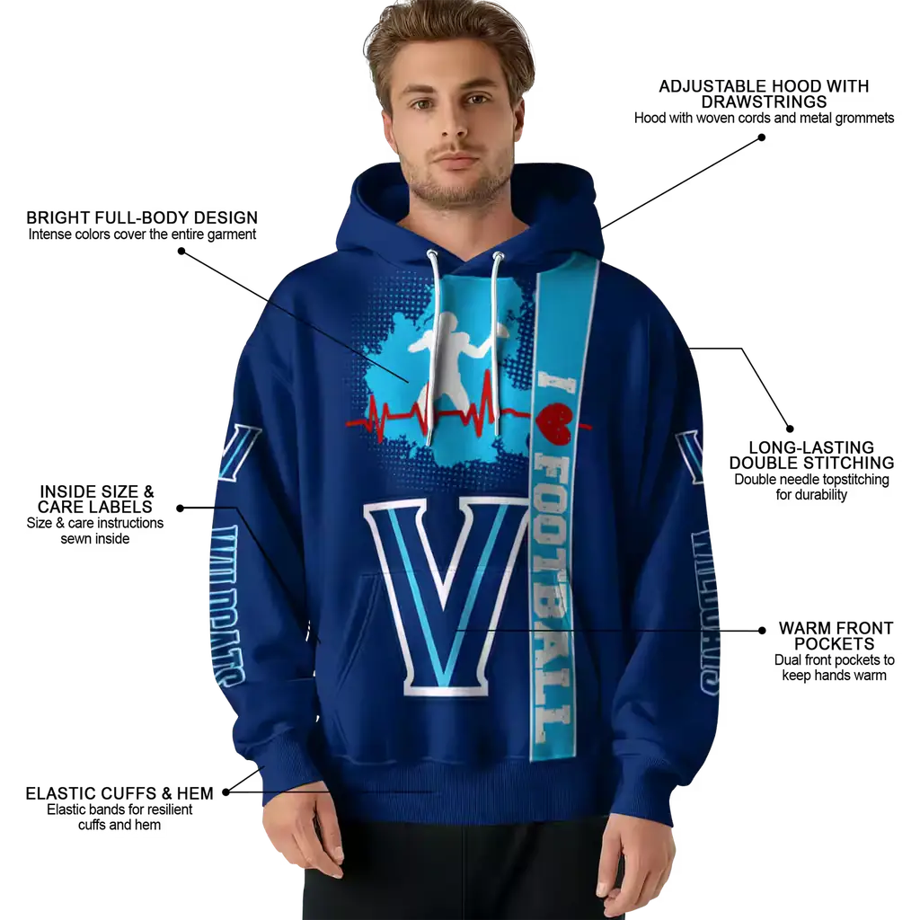 villanova wildcats football heartbeat navy hoodie latest model villanova wildcats football heartbeat navy hoodie latest model