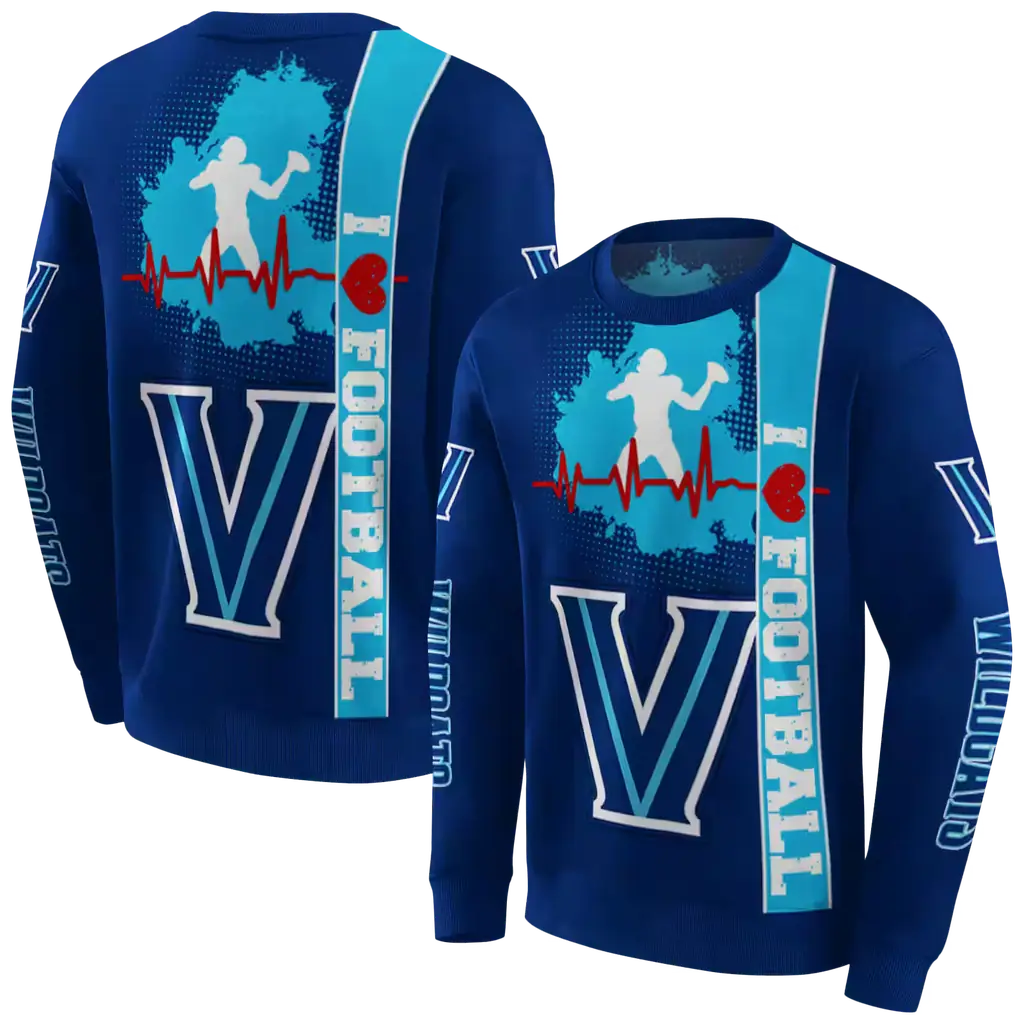 villanova wildcats football heartbeat navy hoodie premium grade villanova wildcats football heartbeat navy hoodie premium grade