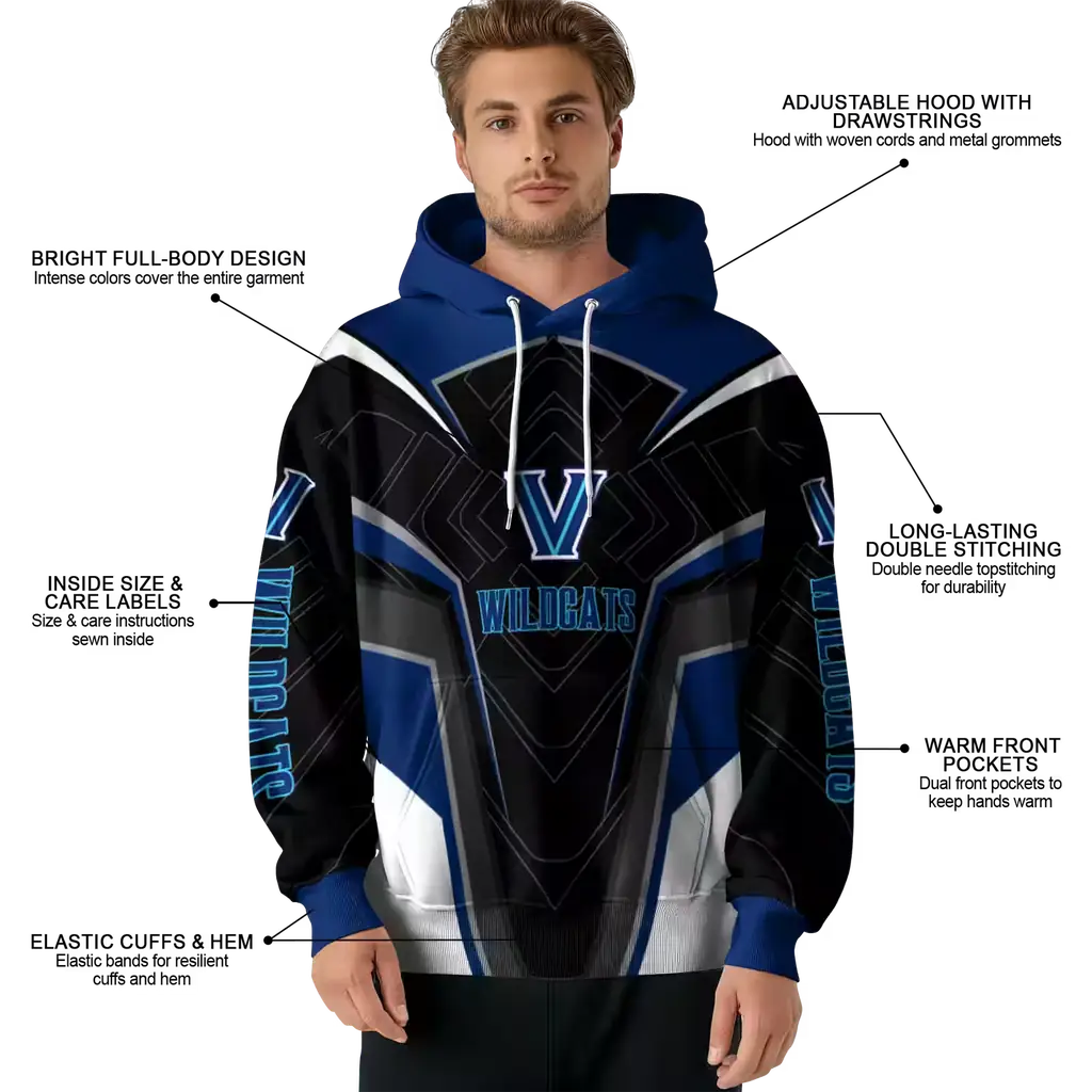 villanova wildcats futuristic pattern navy black hoodie latest model villanova wildcats futuristic pattern navy black hoodie latest model