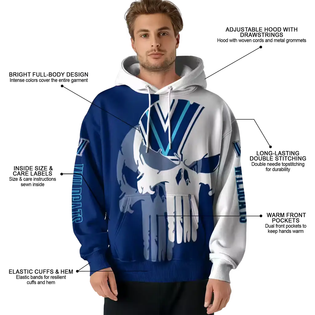 villanova wildcats graphic punisher navy white hoodie latest model villanova wildcats graphic punisher navy white hoodie latest model