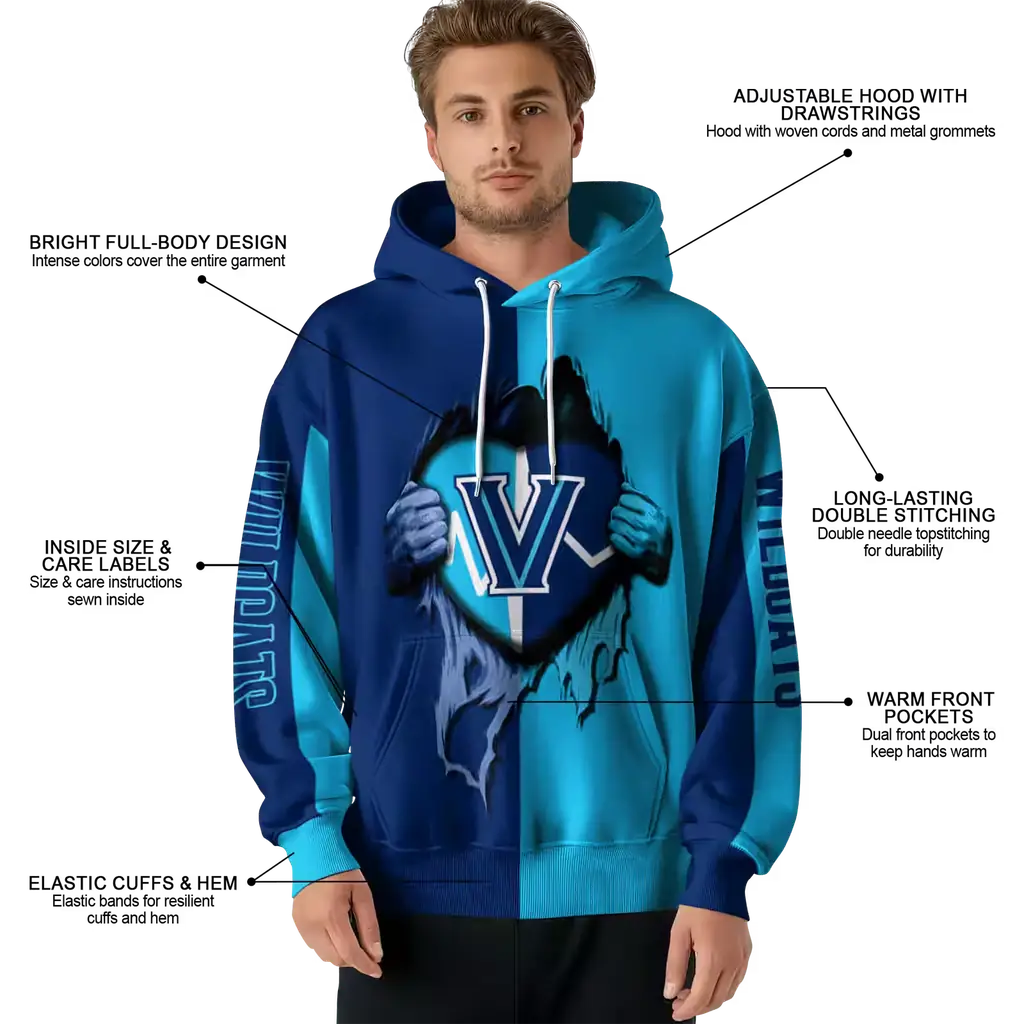 villanova wildcats heartbeat graphic navy hoodie latest model villanova wildcats heartbeat graphic navy hoodie latest model