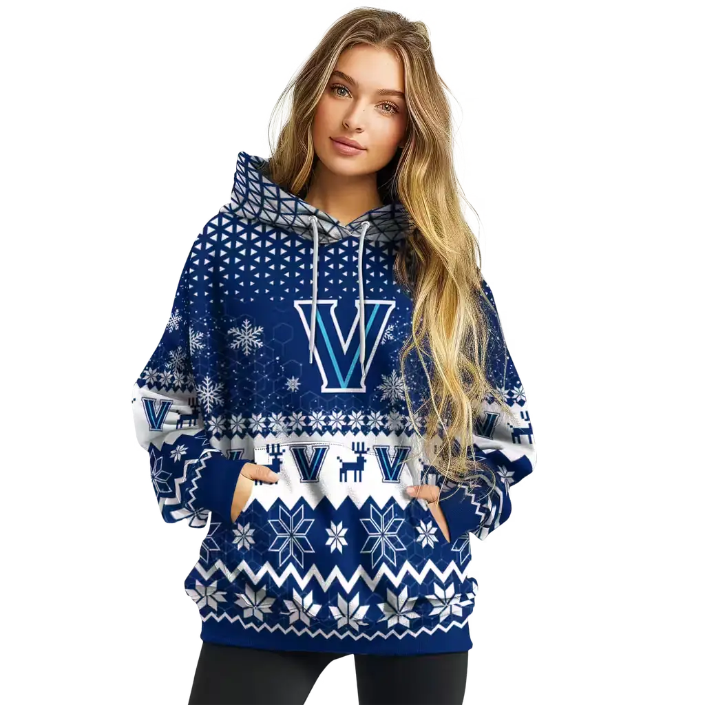 villanova wildcats reindeer motif navy hoodie high quality villanova wildcats reindeer motif navy hoodie high quality