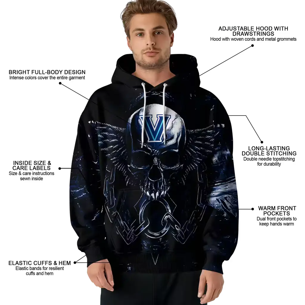 villanova wildcats skull artwork navy black hoodie latest model villanova wildcats skull artwork navy black hoodie latest model