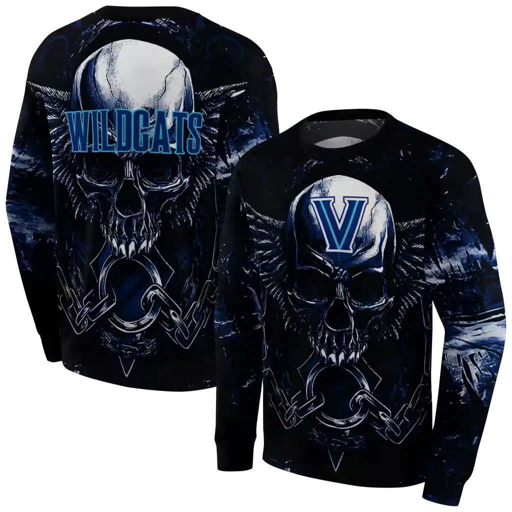 villanova wildcats skull artwork navy black hoodie premium grade villanova wildcats skull artwork navy black hoodie premium grade