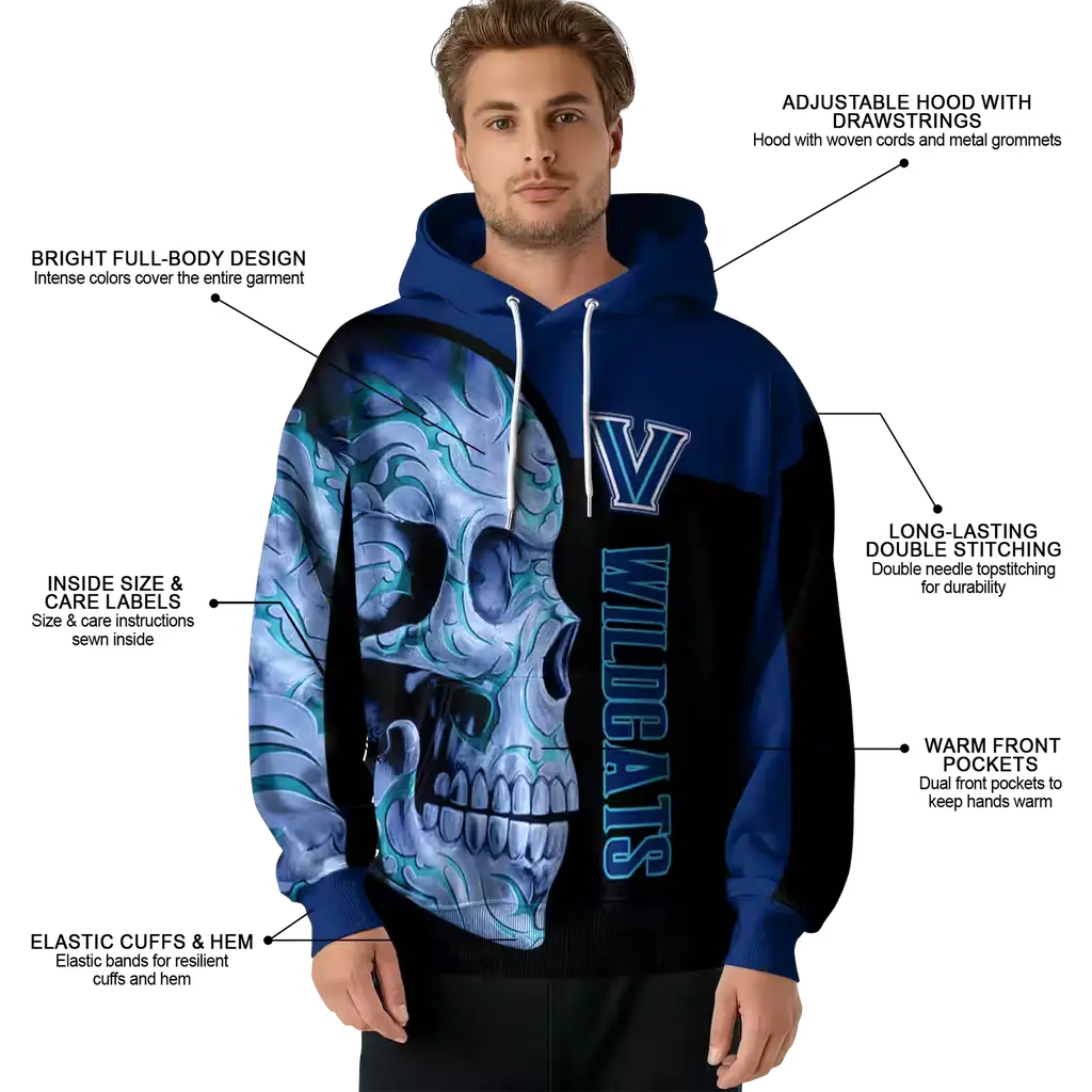 villanova wildcats skull motif navy black hoodie latest model villanova wildcats skull motif navy black hoodie latest model