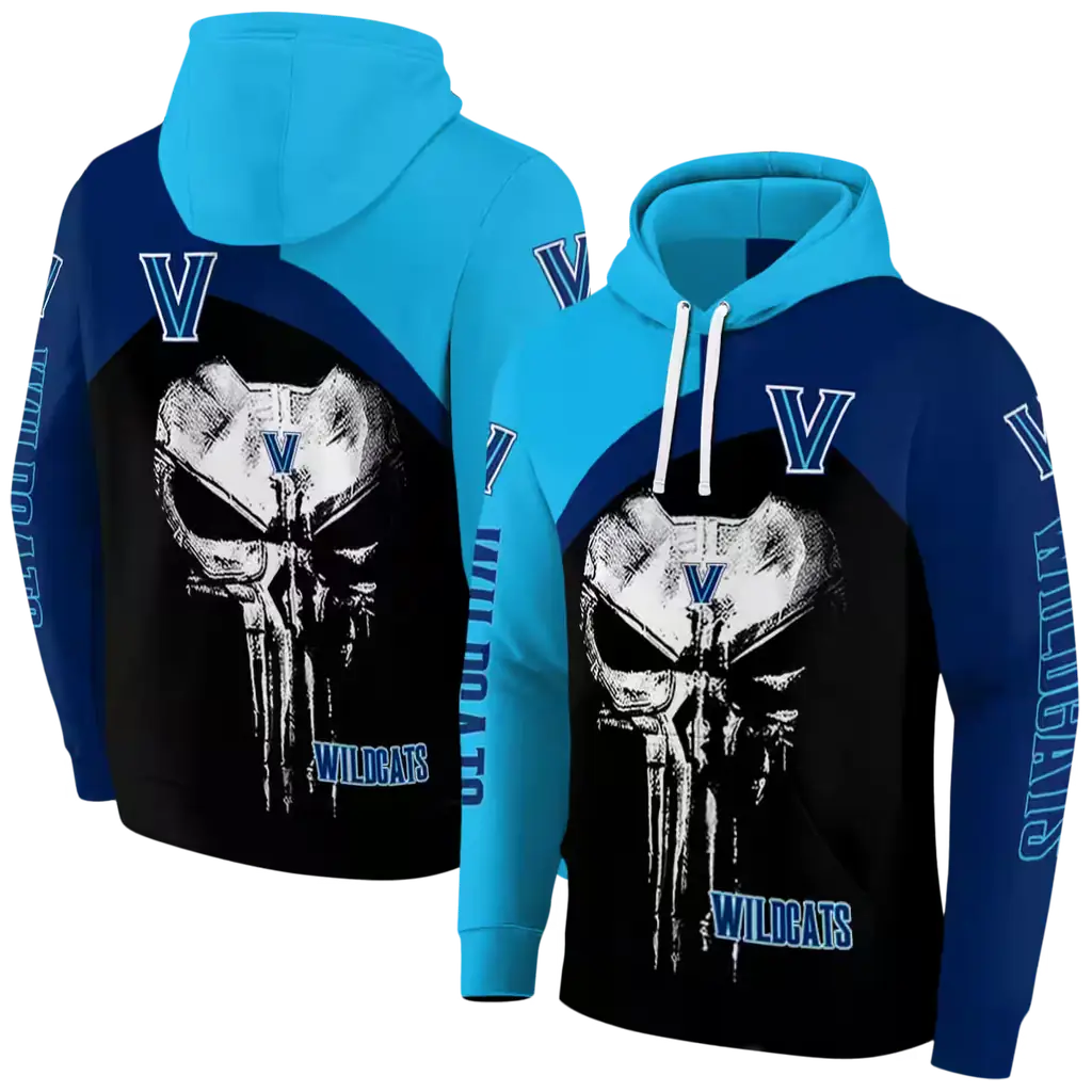 villanova wildcats skull punisher light blue black hoodie fashion forward villanova wildcats skull punisher light blue black hoodie fashion forward