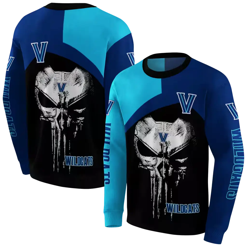 villanova wildcats skull punisher light blue black hoodie premium grade villanova wildcats skull punisher light blue black hoodie premium grade