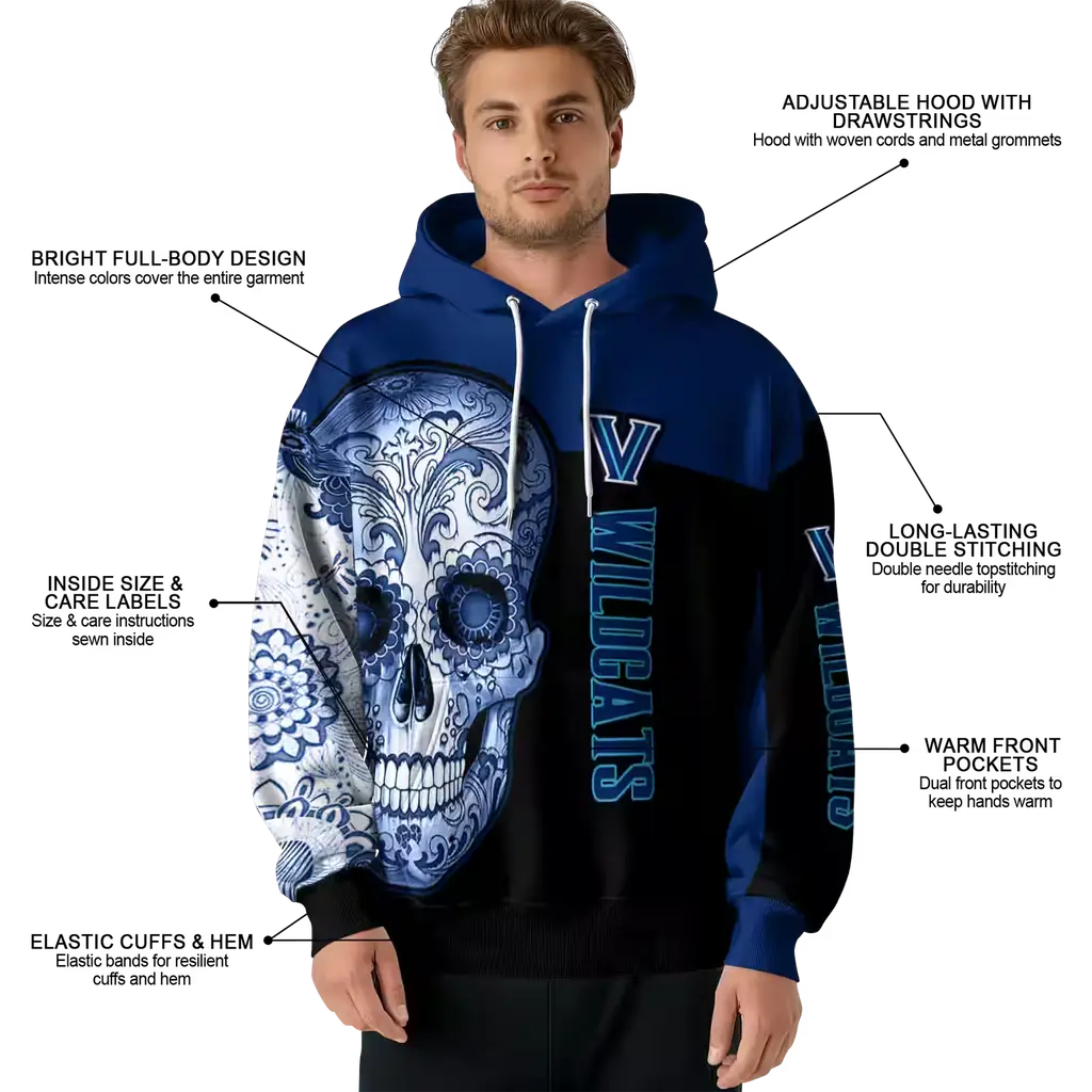 villanova wildcats sugar skull navy black hoodie latest model villanova wildcats sugar skull navy black hoodie latest model