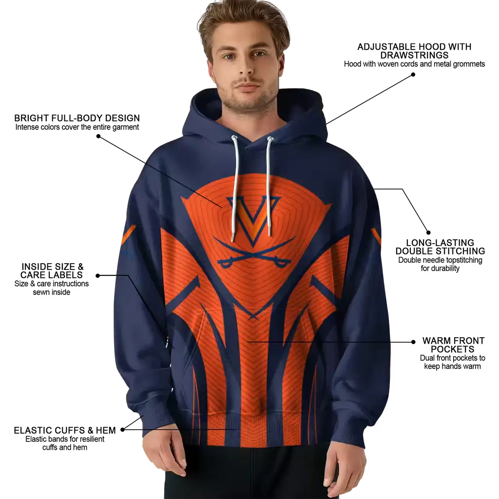 virginia cavaliers concentric lines blue black hoodie latest model virginia cavaliers concentric lines blue black hoodie latest model