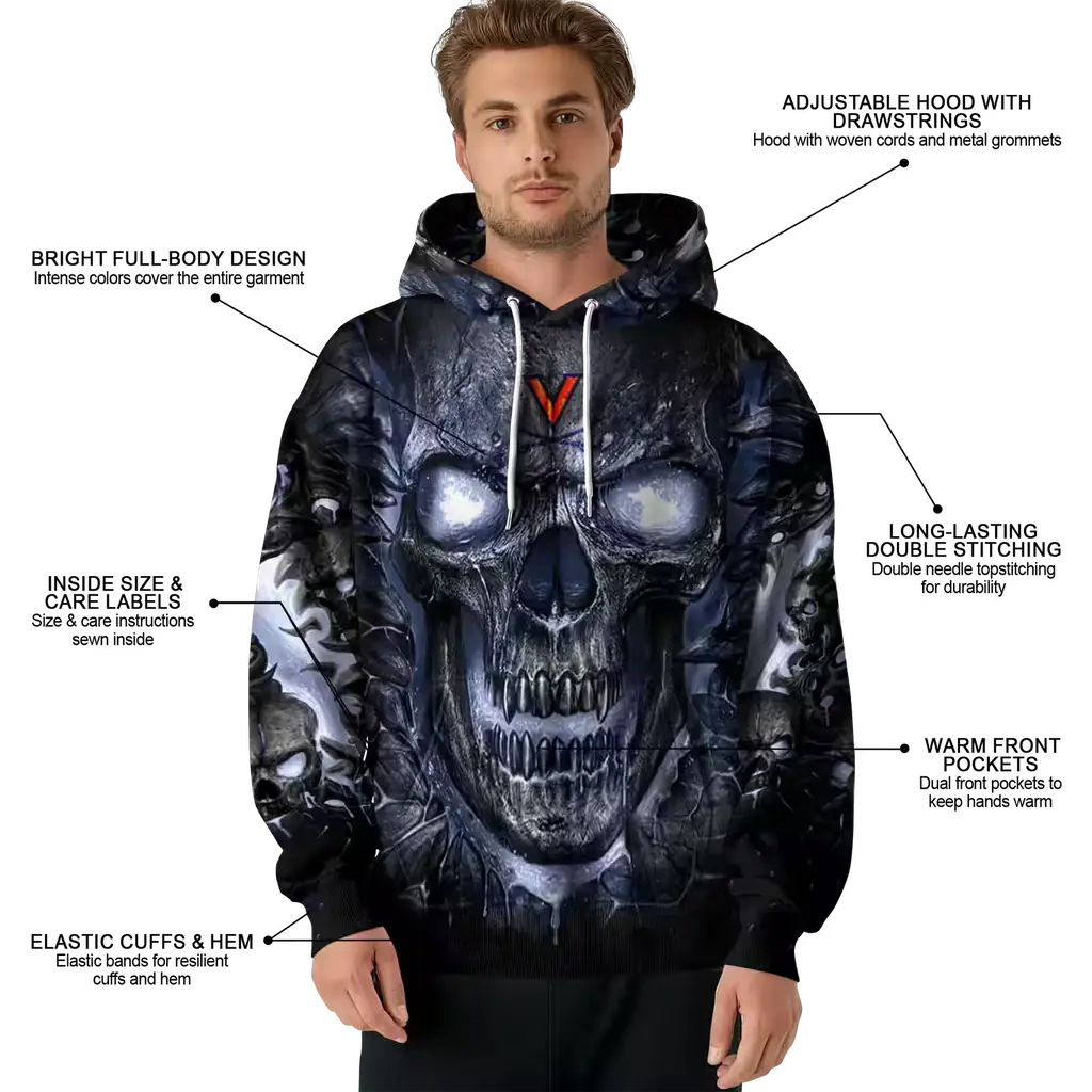 virginia cavaliers demonic skull blue black hoodie latest model virginia cavaliers demonic skull blue black hoodie latest model