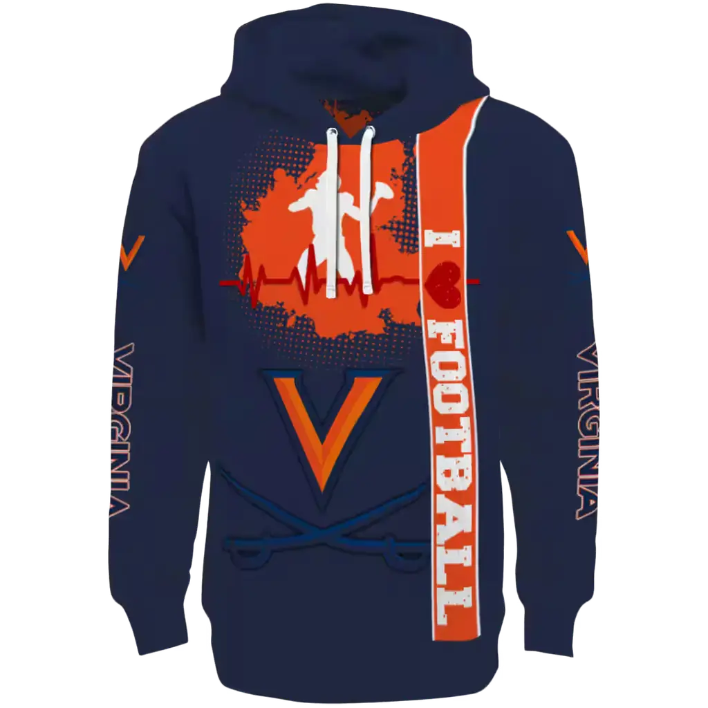 virginia cavaliers football heartbeat blue hoodie best selling virginia cavaliers football heartbeat blue hoodie best selling