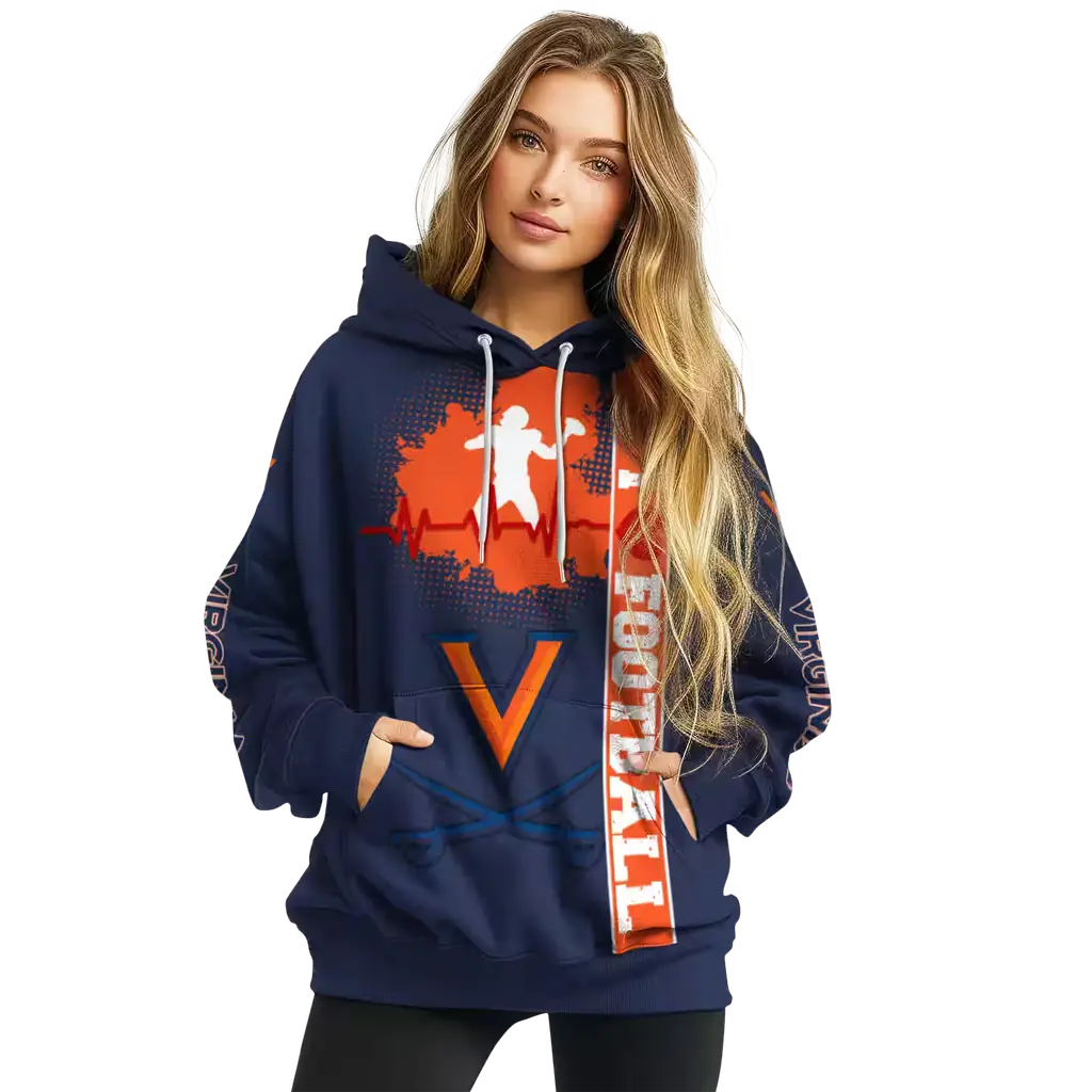 virginia cavaliers football heartbeat blue hoodie high quality virginia cavaliers football heartbeat blue hoodie high quality