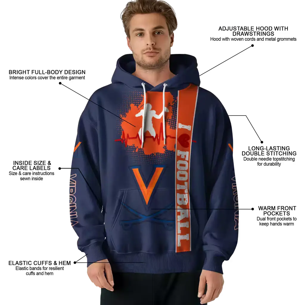 virginia cavaliers football heartbeat blue hoodie latest model virginia cavaliers football heartbeat blue hoodie latest model