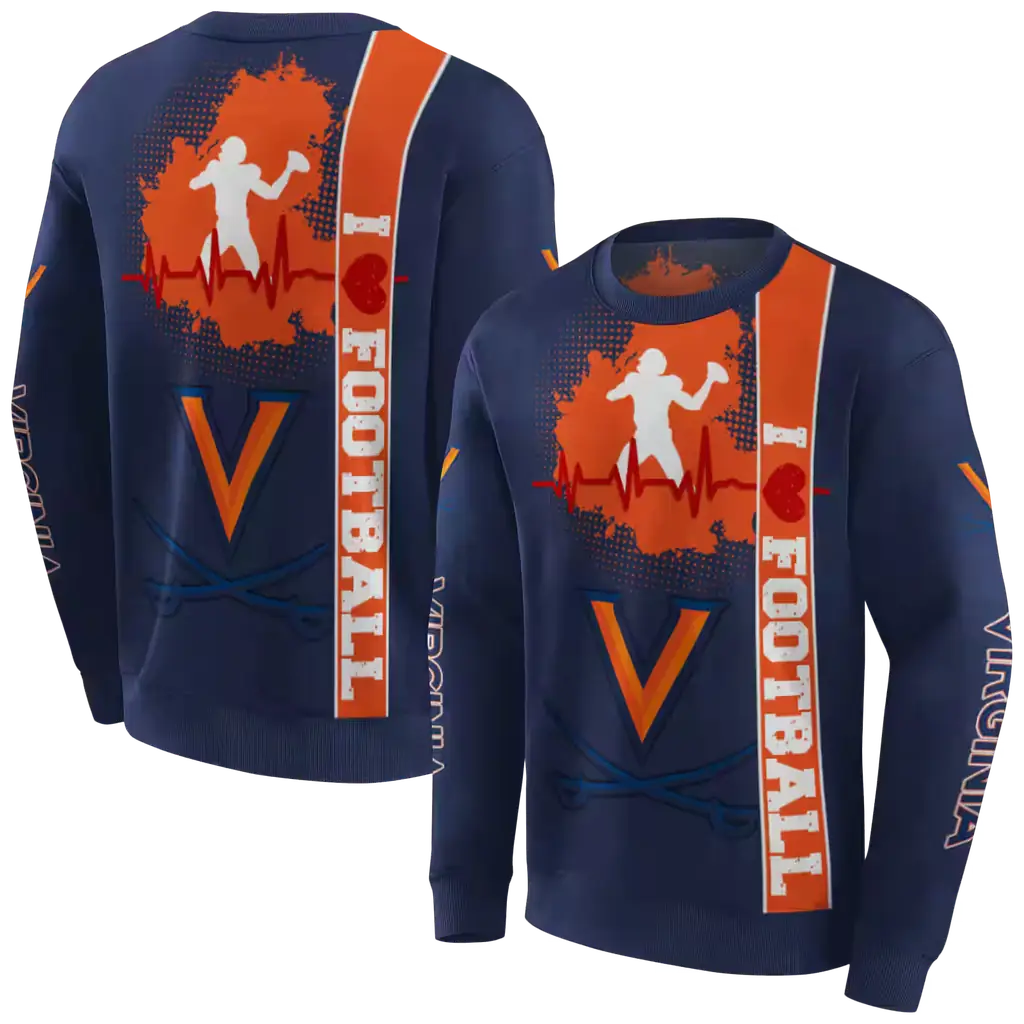 virginia cavaliers football heartbeat blue hoodie premium grade virginia cavaliers football heartbeat blue hoodie premium grade