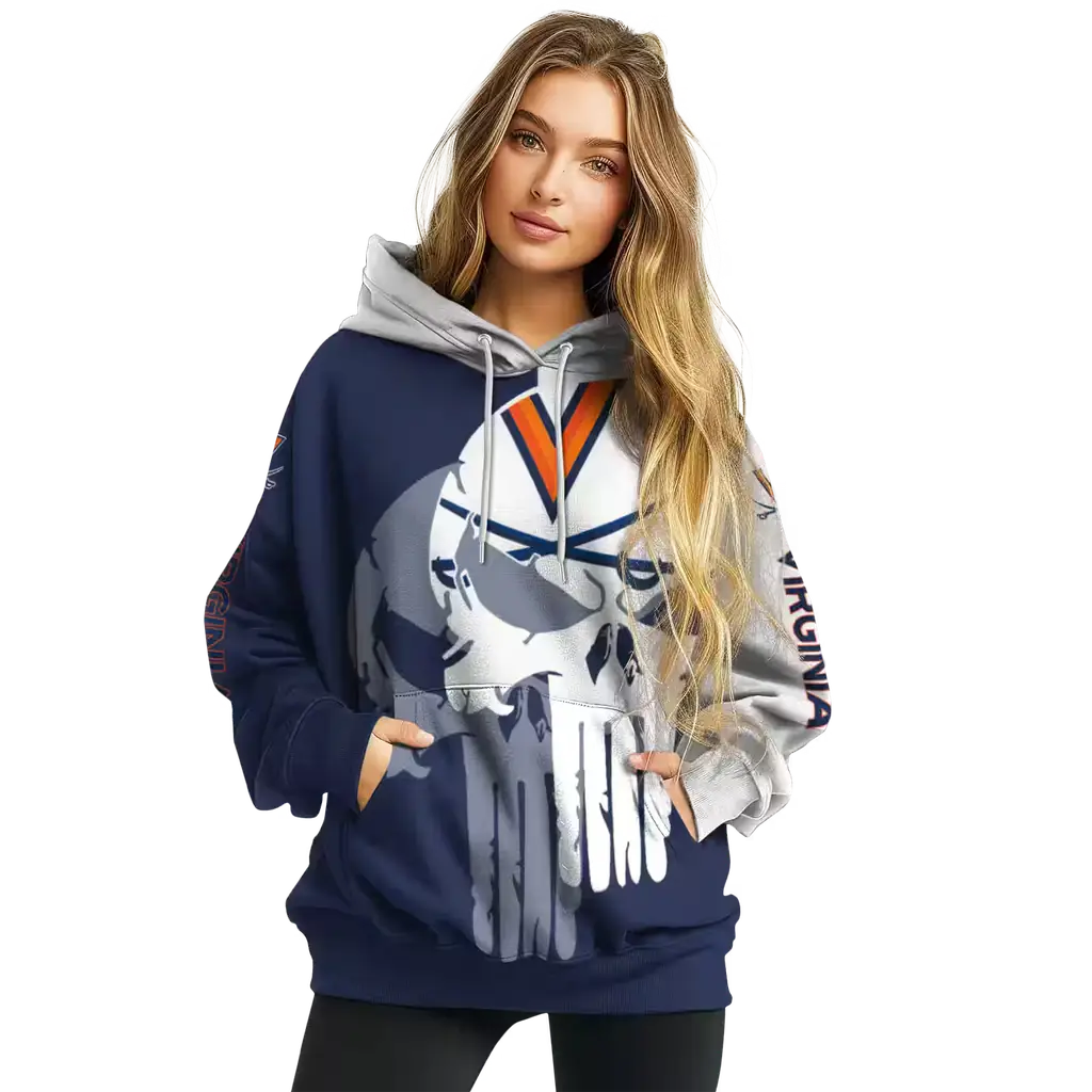 virginia cavaliers graphic punisher blue white hoodie high quality virginia cavaliers graphic punisher blue white hoodie high quality