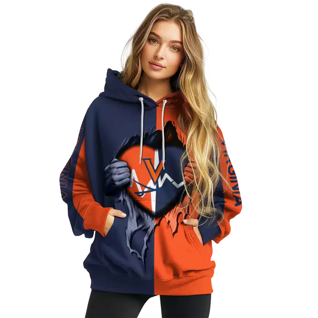 virginia cavaliers heartbeat graphic blue hoodie high quality virginia cavaliers heartbeat graphic blue hoodie high quality