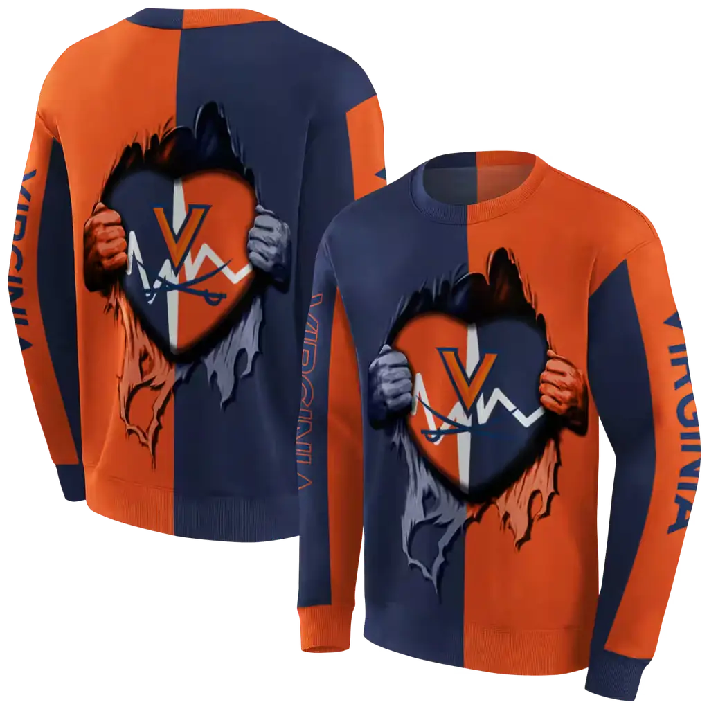virginia cavaliers heartbeat graphic blue hoodie premium grade virginia cavaliers heartbeat graphic blue hoodie premium grade
