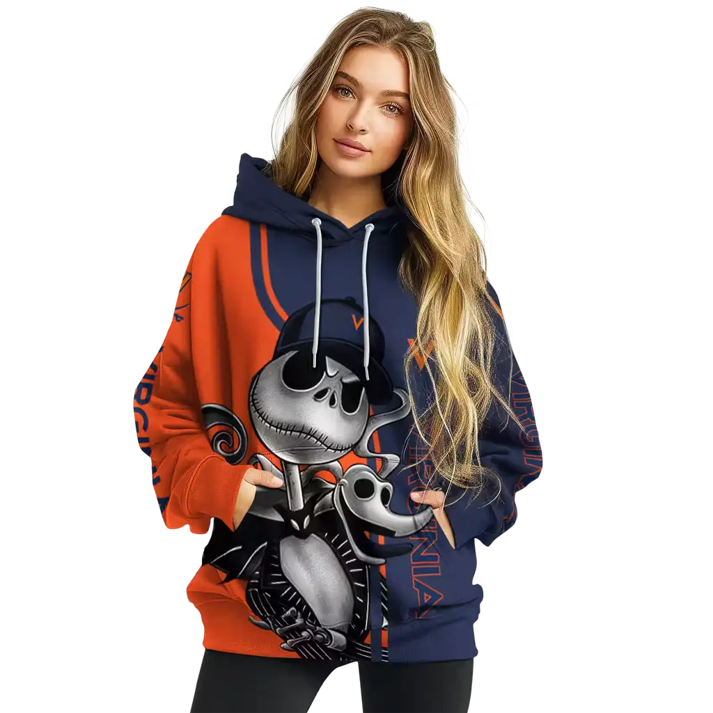 virginia cavaliers jack skellington blue hoodie high quality virginia cavaliers jack skellington blue hoodie high quality