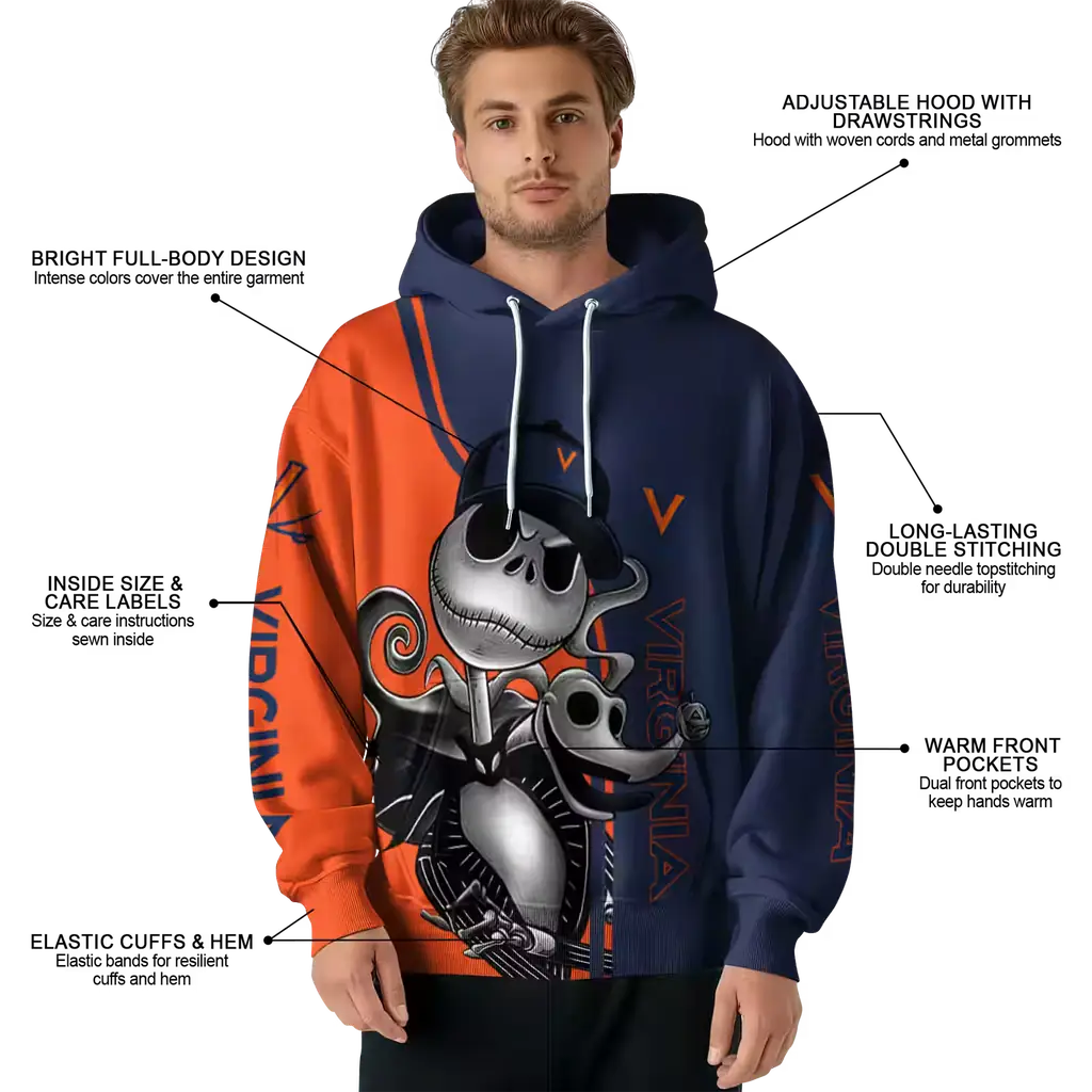 virginia cavaliers jack skellington blue hoodie latest model virginia cavaliers jack skellington blue hoodie latest model