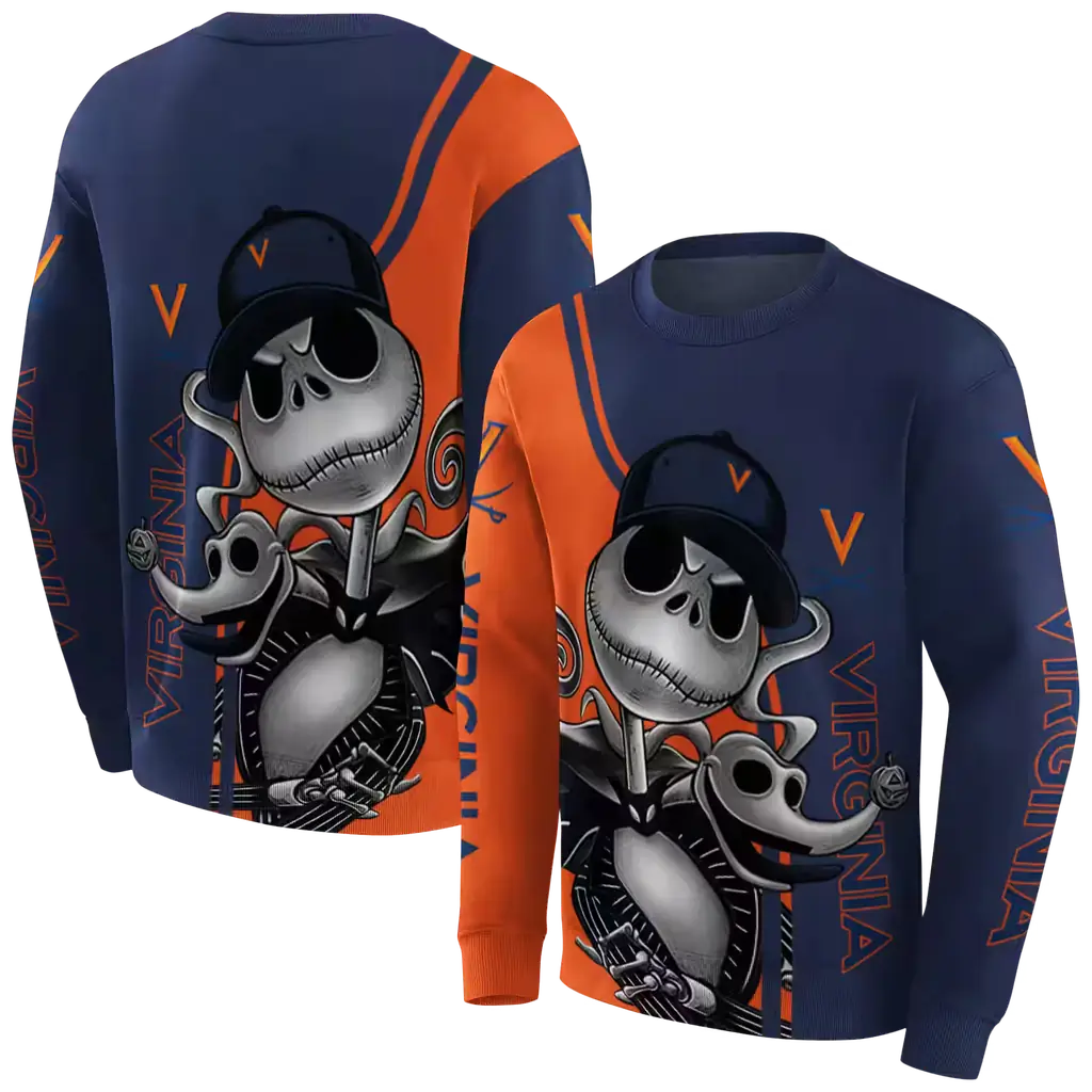virginia cavaliers jack skellington blue hoodie premium grade virginia cavaliers jack skellington blue hoodie premium grade