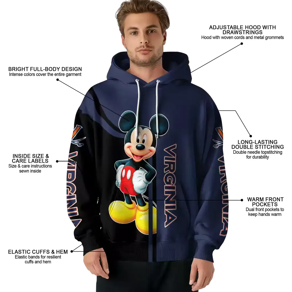 virginia cavaliers mickey mouse blue black hoodie latest model virginia cavaliers mickey mouse blue black hoodie latest model