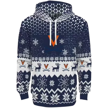 virginia cavaliers reindeer motif blue hoodie best selling