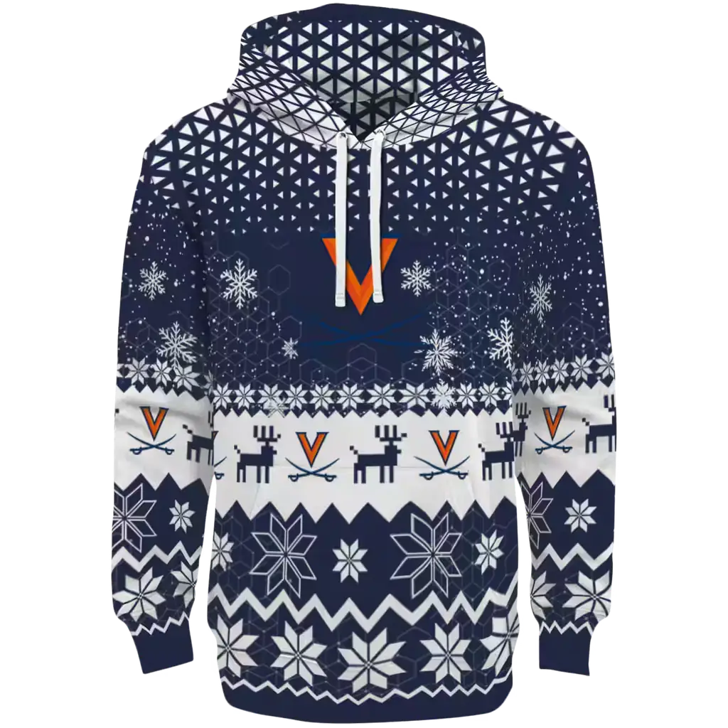 virginia cavaliers reindeer motif blue hoodie best selling virginia cavaliers reindeer motif blue hoodie best selling