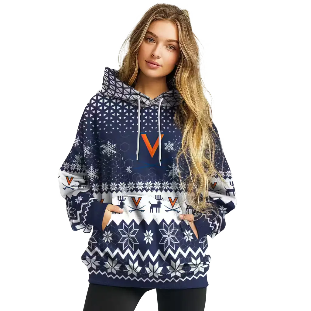 virginia cavaliers reindeer motif blue hoodie high quality virginia cavaliers reindeer motif blue hoodie high quality